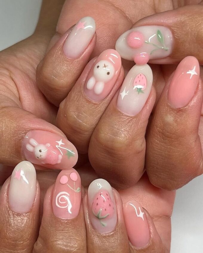 Nail art de Pâques, nail art en 3D, manucure mignonne