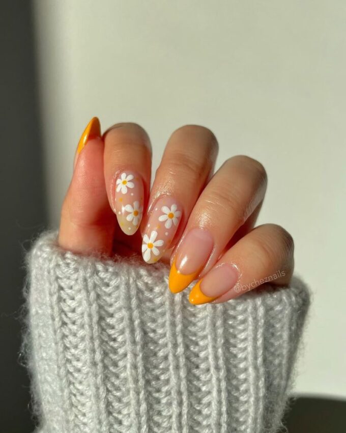 Ongles de printemps mignons, ongles orange