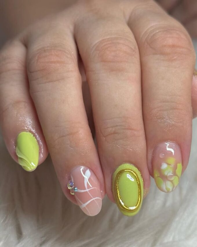 Ongles vert citron, ongles courts