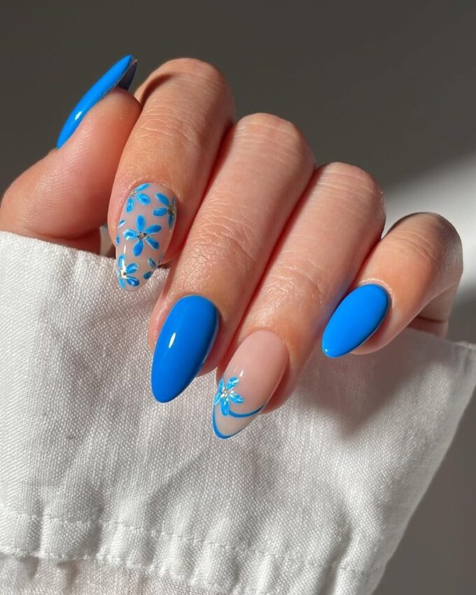 Ongles bleus, idées de nail art printanier