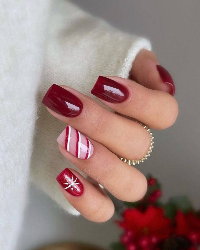 Ongles rouges et blancs de Noël, ongles rouges de Noël