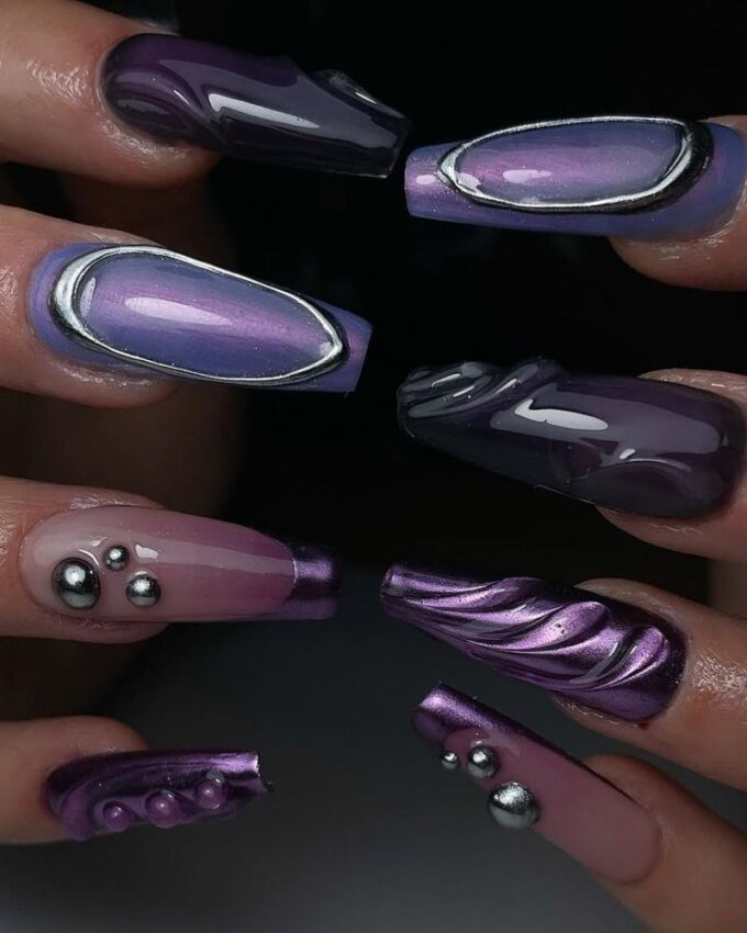 Ongles noirs et violets, ongles coffin