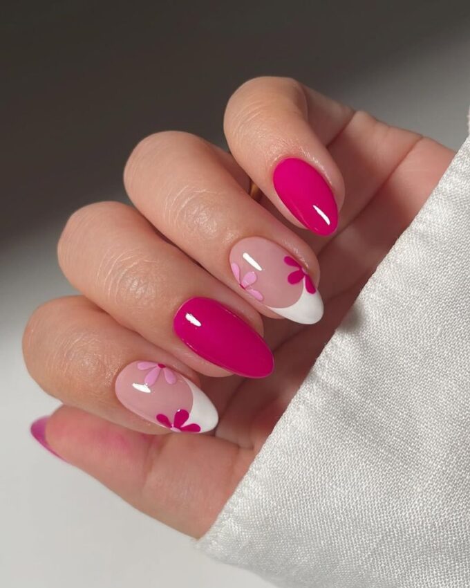 Nail art rose, ongles French