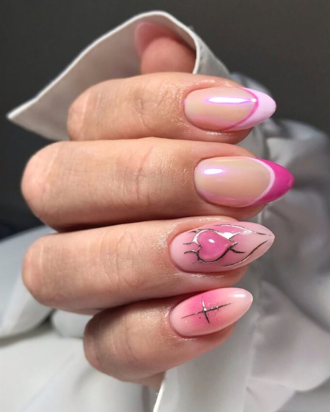 Designs d’ongles rose clair, nail art cœur