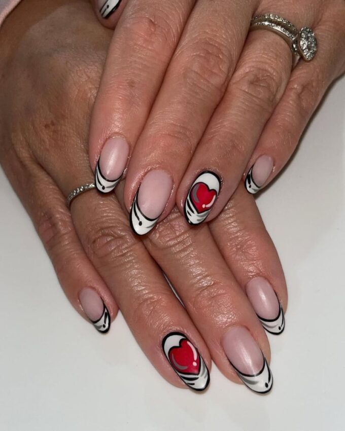 Nail art Saint-Valentin, ongles cartoon