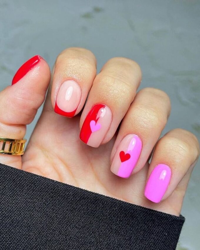 Ongles rouges et roses Saint-Valentin, ongles élégants