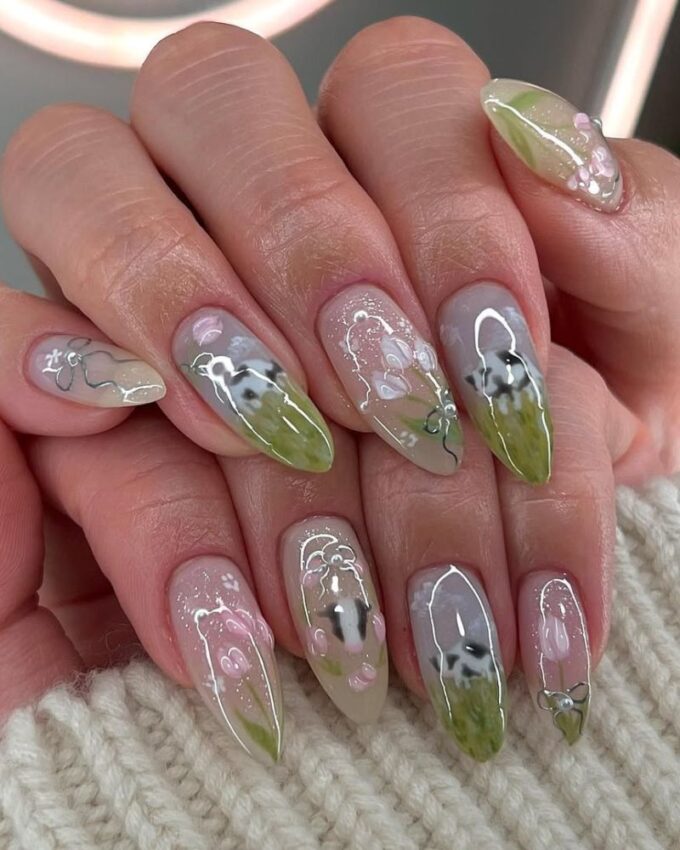 Manucure coréenne, nail art vache