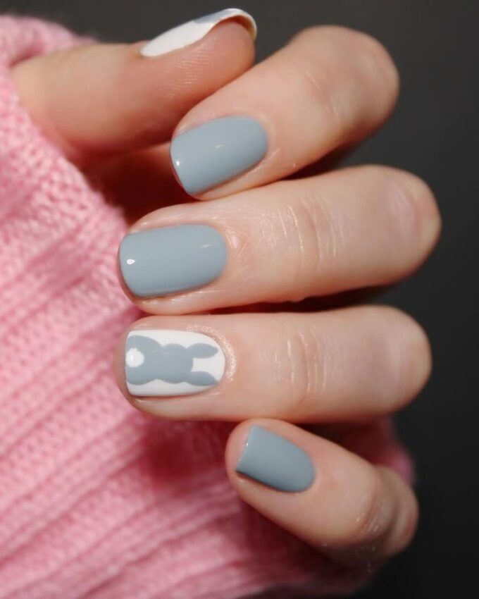 Ongles gris, nail art lapin