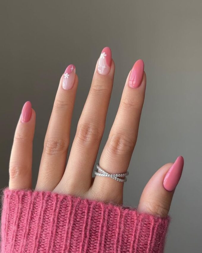 Ongles rose clair, idées de nail art de printemps